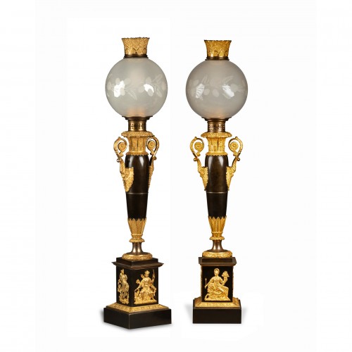 A pair of bronze Carcel lamps by 1820