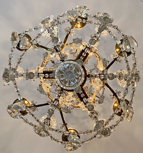 A French ormolu and cut crystal glass six-light chandelier - 