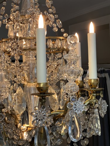 A French ormolu and cut crystal glass six-light chandelier - 