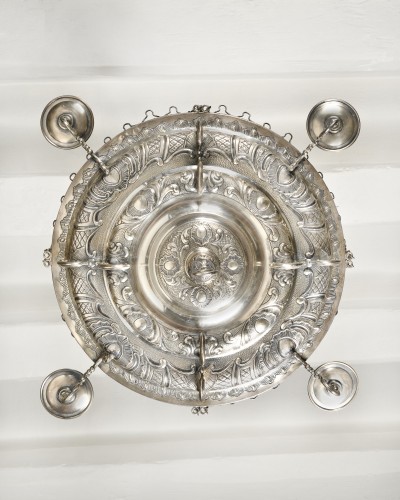 Lustre espagnol en argent, 17e siècle - Luminaires Style 