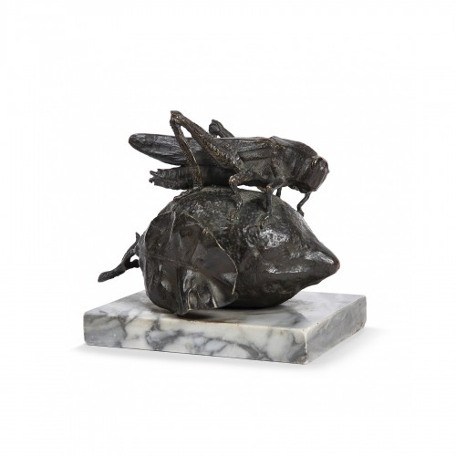 cricket on a lemon, 19th century Italian bronze