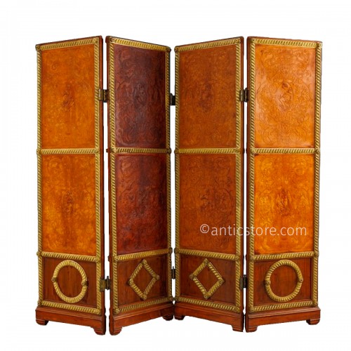 Doubled-sided varnished fir screen, Italy 1890