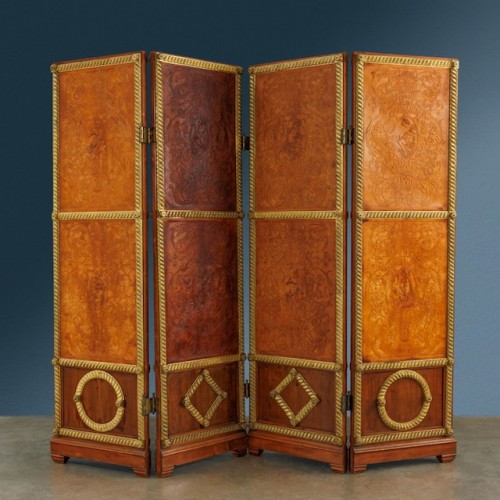 Doubled-sided varnished fir screen, Italy 1890 - 