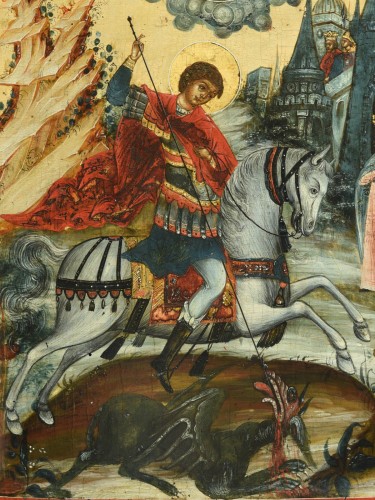 Icon Great Martyr George the Dragon Slayer - Religious Antiques Style 