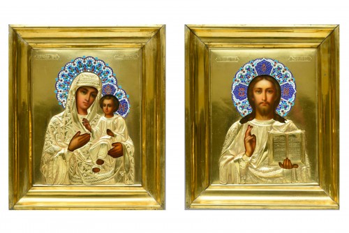 pair of wedding icons with silver and enamel