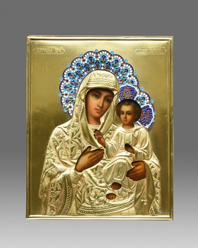 pair of wedding icons with silver and enamel - Art nouveau