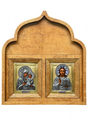 Paire of wedding icons with silver and enamel 