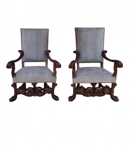 Important pair of Venetian baroque high-back chairs