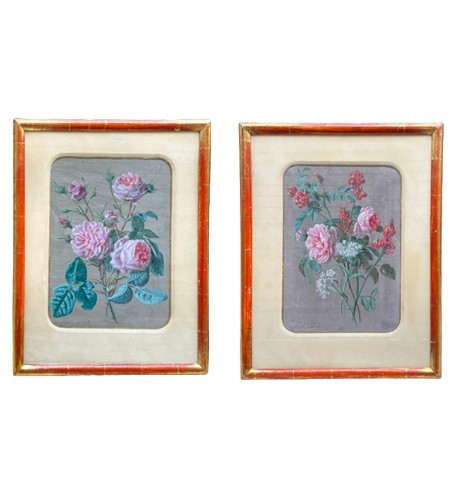 Paire d'aquarelles de fleurs par Francois Nicolas Laurent (1780-1828)