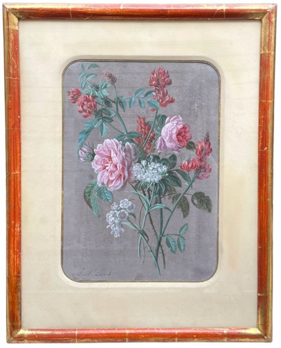 Paire d'aquarelles de fleurs par Francois Nicolas Laurent (1780-1828) - Tableaux et dessins Style 