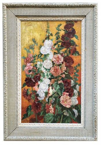 Roses trémières signé Fouji et datée 1896