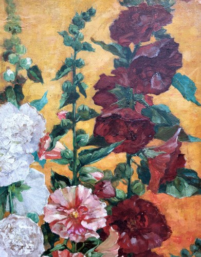 Roses trémières signé Fouji et datée 1896 - Galerie Saint Martin