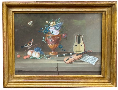 Paire de gouache Nature Morte - Lelong (1779-1814) - Tableaux et dessins Style 