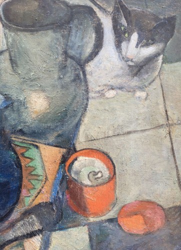 Paintings & Drawings  - Still life with cat by Albert Bergevin (1887-1974)