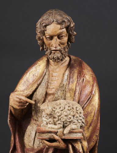 saint John the Baptist in polychromed and gilt wood -Germany, c. 1500 - Sculpture Style Middle age