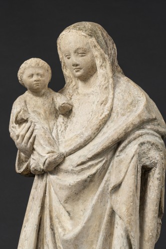 Antiquités - Vierge à l'Enfant, Bourgogne 3/4 du XVe siècle, entourage de Jean de la Huerta