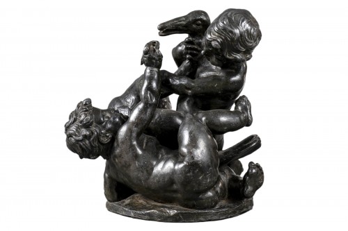 Group Of Putti Fighting A Swan In Patinated Lead Attributed To Barthelemy G