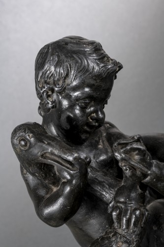 Group Of Putti Fighting A Swan In Patinated Lead Attributed To Barthelemy G - Sculpture Style Louis XV