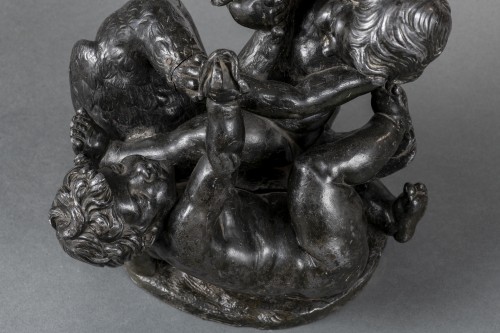 Group Of Putti Fighting A Swan In Patinated Lead Attributed To Barthelemy G - Louis XV