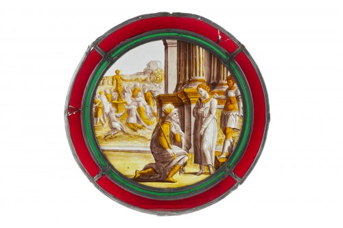 Solomon adoring the idols - grisaille and silver yellow medallions, 16th c.