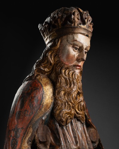 Monumental Dieu le Père en bois polychrome, Duché de Savoie fin du XVe siècle - Moyen Âge