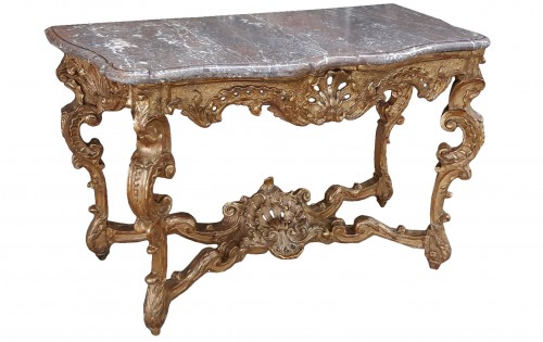 Regence period carved and gilded wood console table