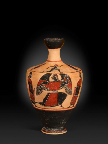 Black-figure lekythos attributed to the Sandal painter, Greek art Attica, 550 BC - 