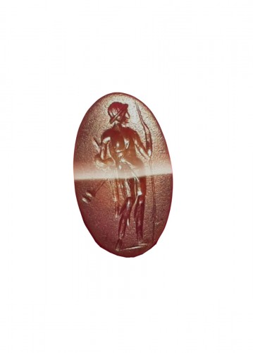 Roman intaglio engraved with a standing warrior (god Mars?)