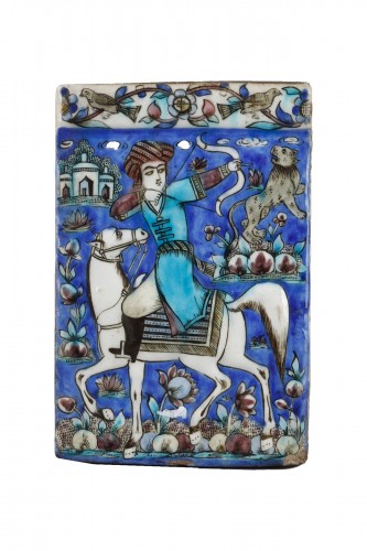 Qadjar prince hunting with a bow 19th century persian ceramic