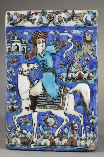 Qadjar prince hunting with a bow 19th century persian ceramic - Porcelain & Faience Style 