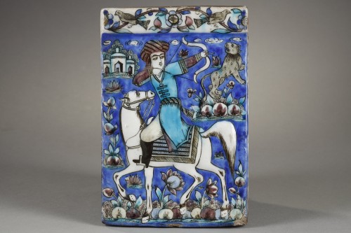 Porcelain & Faience  - Qadjar prince hunting with a bow 19th century persian ceramic