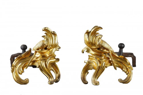 Pair of chenets with perruchs attributed to jacques caffieri circa 1745-175