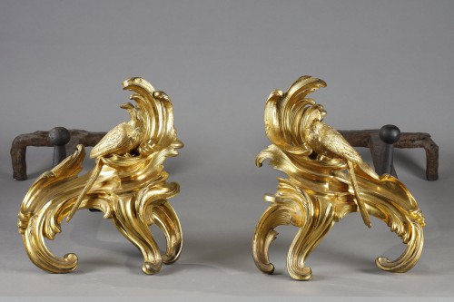 Paire de chenets aux perruches attribué à jacques caffieri circa 1745-1755 - Objet de décoration Style Louis XV