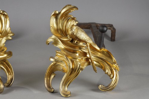 Antiquités - Pair of chenets with perruchs attributed to jacques caffieri circa 1745-175