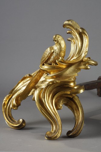 Antiquités - Paire de chenets aux perruches attribué à jacques caffieri circa 1745-1755