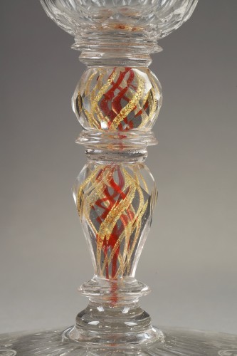 Grand pokal en verre grave d'armoiries boheme 18e siecle - Verrerie, Cristallerie Style 