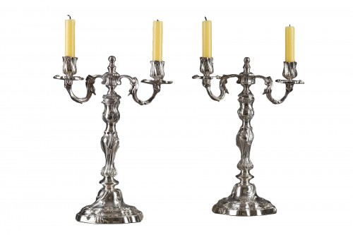 Pair of 18th century bronze two-branch candelabra  