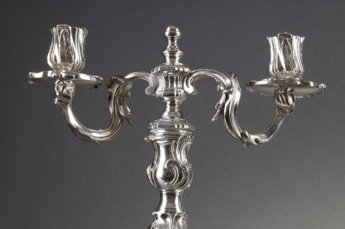 Pair of 18th century bronze two-branch candelabra   - 