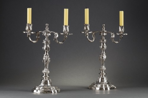 18th century - Pair of 18th century bronze two-branch candelabra  