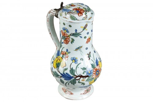 ROUEN earthenware covered jug circa 1760