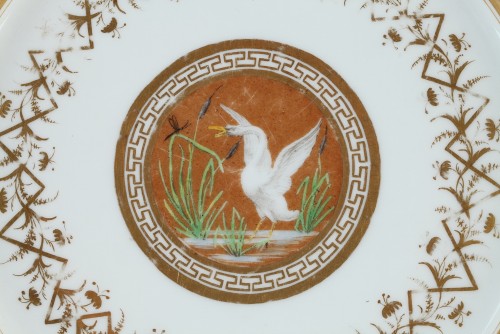 Manufacture de Schoelcher plate with swans early 19th century - Porcelain & Faience Style 