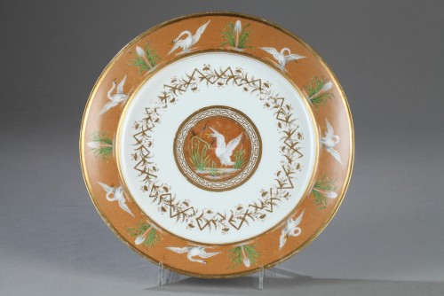 Manufacture de Schoelcher plate with swans early 19th century - 