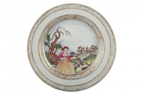 Rarissime assiette à décor érotique, Chine de Commande  XVIIIe siècle v.1740