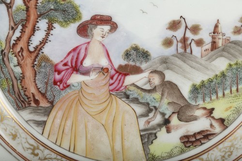 Rarissime assiette à décor érotique, Chine de Commande  XVIIIe siècle v.1740 - Arts d