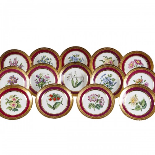 Schoelcher suite of 14 plates with botanical decoration circa 1810-1820