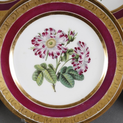 Schoelcher suite of 14 plates with botanical decoration circa 1810-1820 - Porcelain & Faience Style Empire