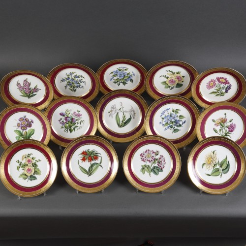 Schoelcher suite of 14 plates with botanical decoration circa 1810-1820 - Empire