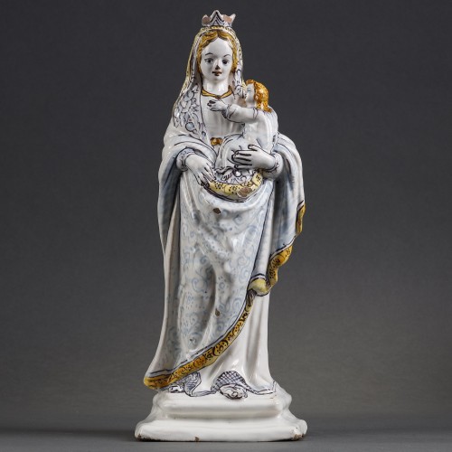 Vierge à l'enfant faïence de Nevers XVIIe siècle - Céramiques, Porcelaines Style 