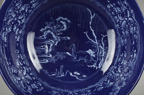 17th century - Large &quot;fond bleu Persan&quot; faience bowl from Nevers 17th century