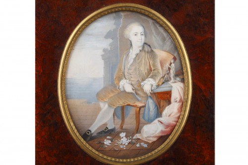 Portrait of a Young Shipowner, large French miniature, 18th century 